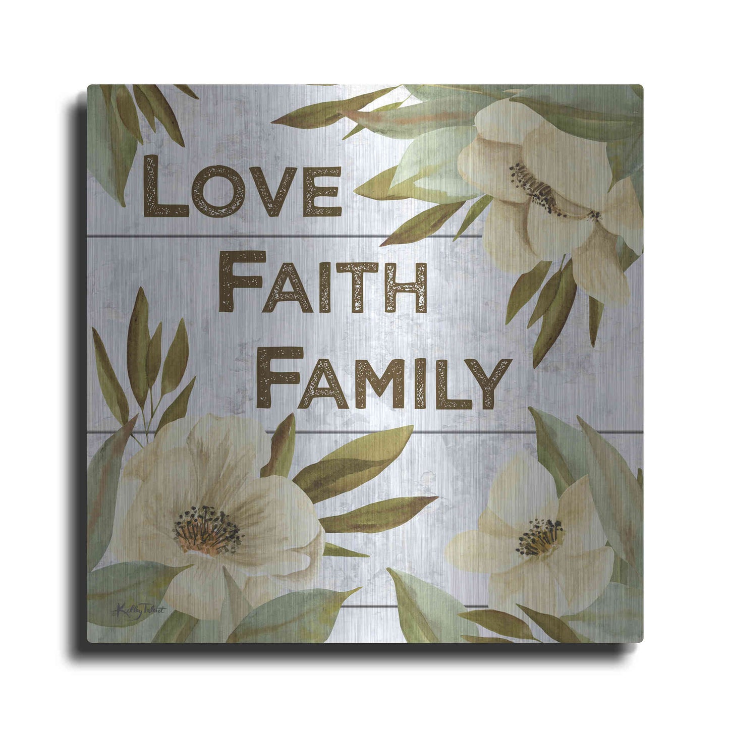 Luxe Metal Art 'Love, Faith, Family' by Kelley Talent, Metal Wall Art