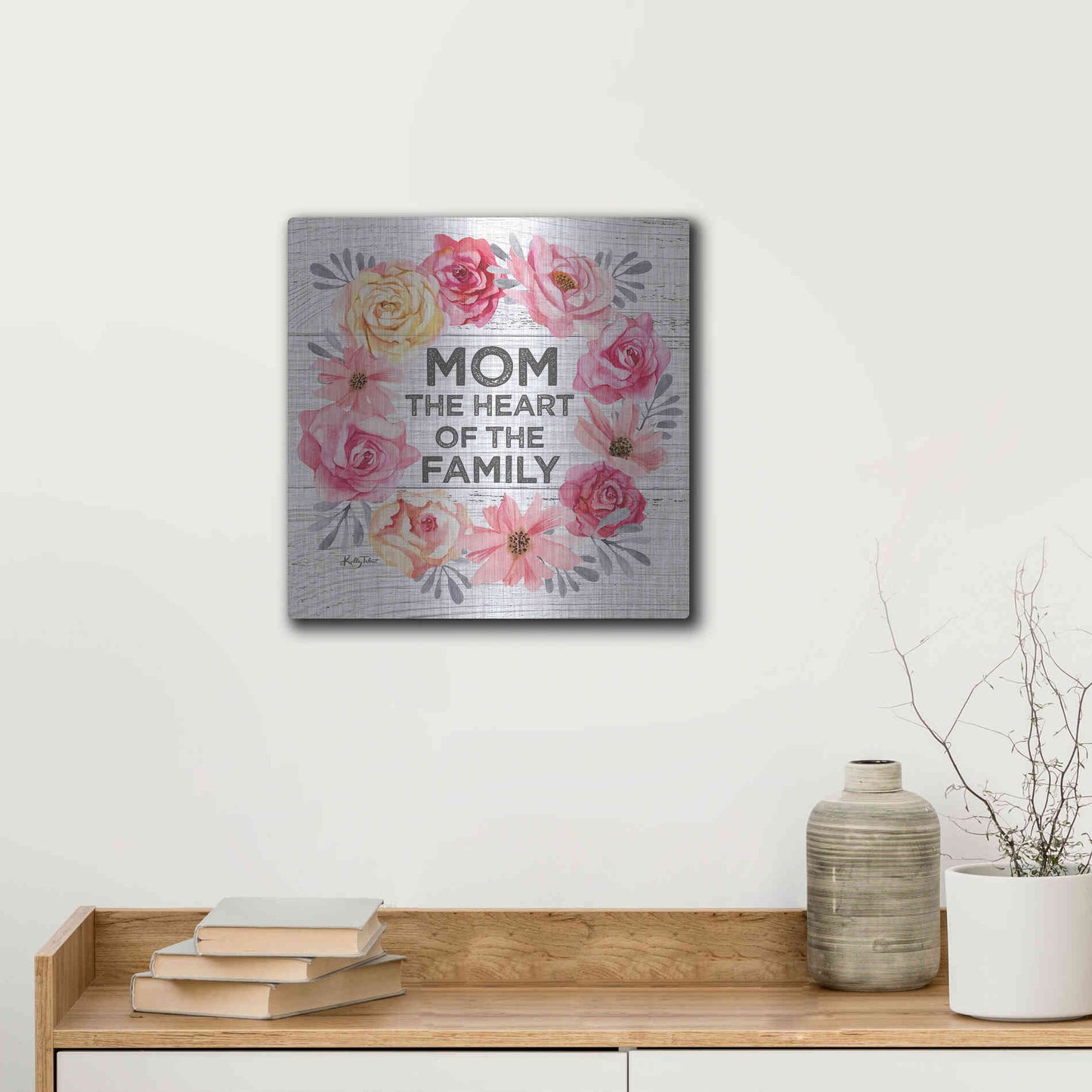 Luxe Metal Art 'Mom - the Heart of the Family' by Kelley Talent, Metal Wall Art,12x12