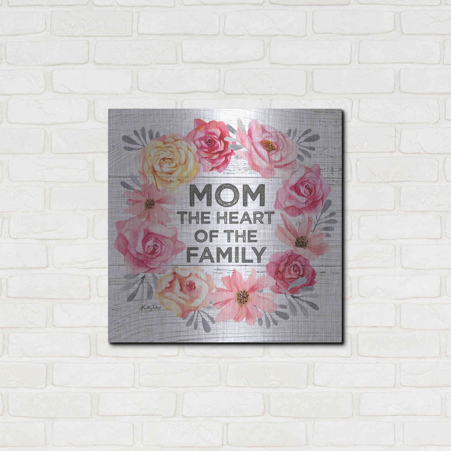 Luxe Metal Art 'Mom - the Heart of the Family' by Kelley Talent, Metal Wall Art,24x24