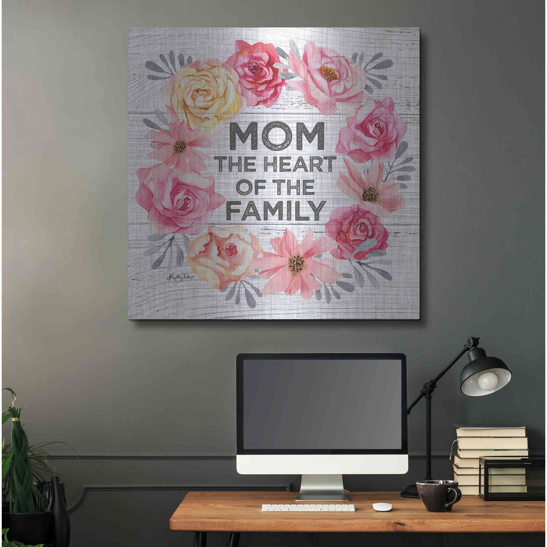 Luxe Metal Art 'Mom - the Heart of the Family' by Kelley Talent, Metal Wall Art,36x36