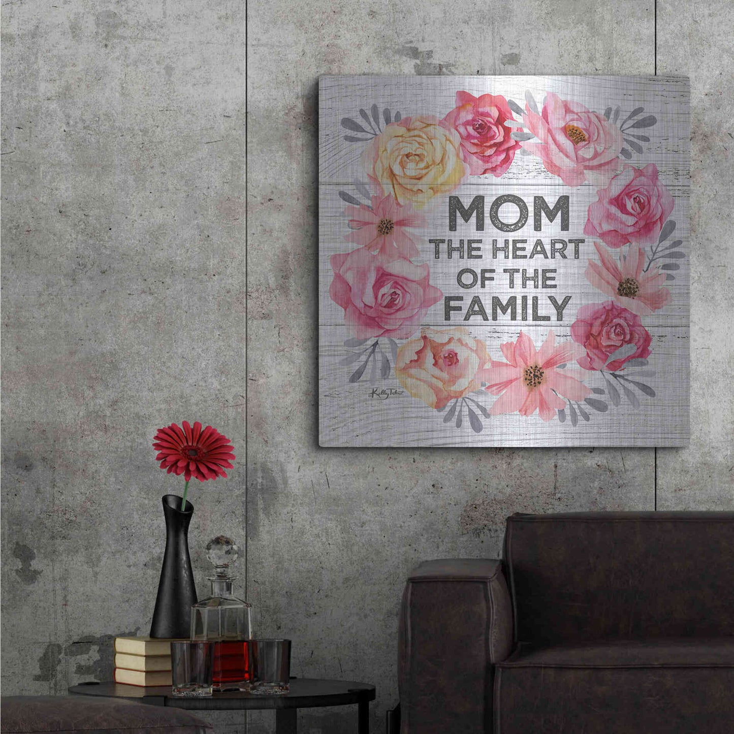 Luxe Metal Art 'Mom - the Heart of the Family' by Kelley Talent, Metal Wall Art,36x36