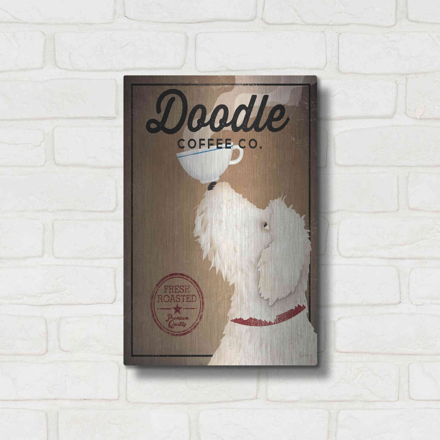 Luxe Metal Art 'Doodle Coffee' by Ryan Fowler, Metal Wall Art,12x16