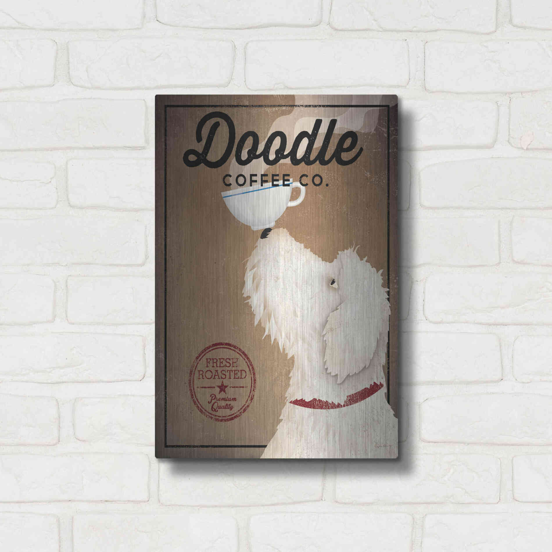 Luxe Metal Art 'Doodle Coffee' by Ryan Fowler, Metal Wall Art,12x16