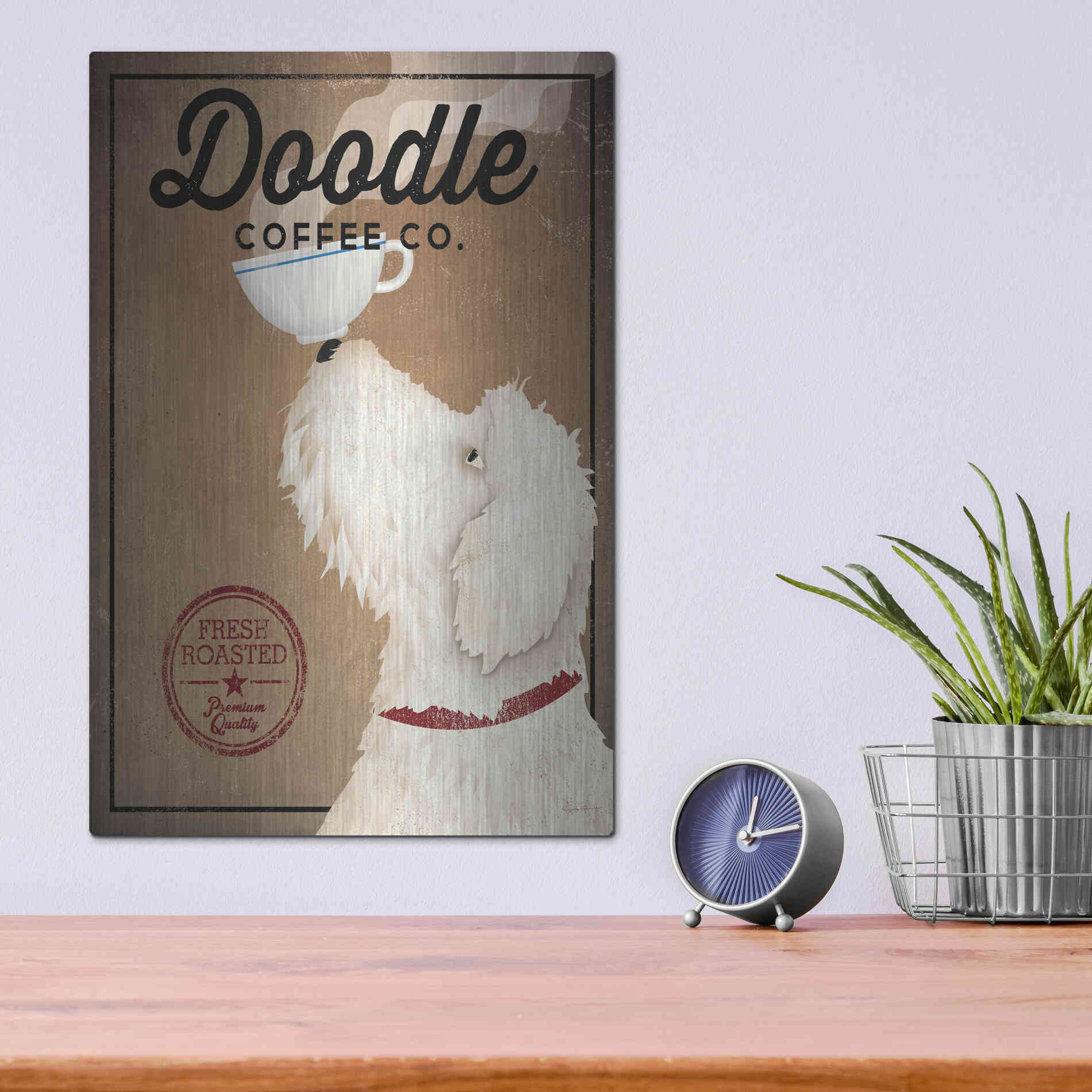 Luxe Metal Art 'Doodle Coffee' by Ryan Fowler, Metal Wall Art,12x16