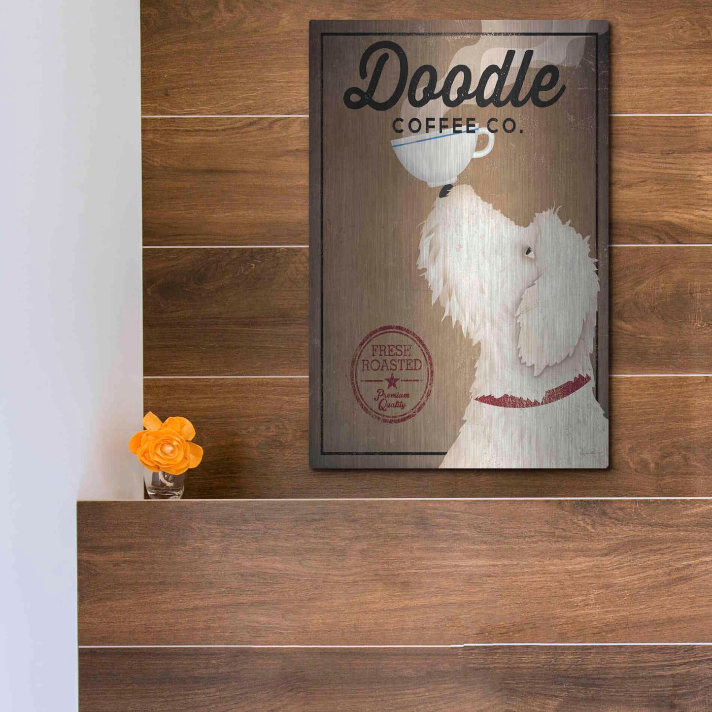 Luxe Metal Art 'Doodle Coffee' by Ryan Fowler, Metal Wall Art,12x16