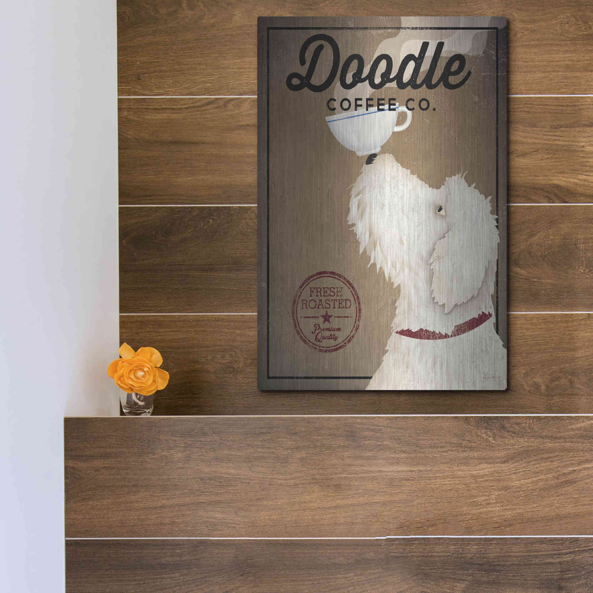 Luxe Metal Art 'Doodle Coffee' by Ryan Fowler, Metal Wall Art,12x16