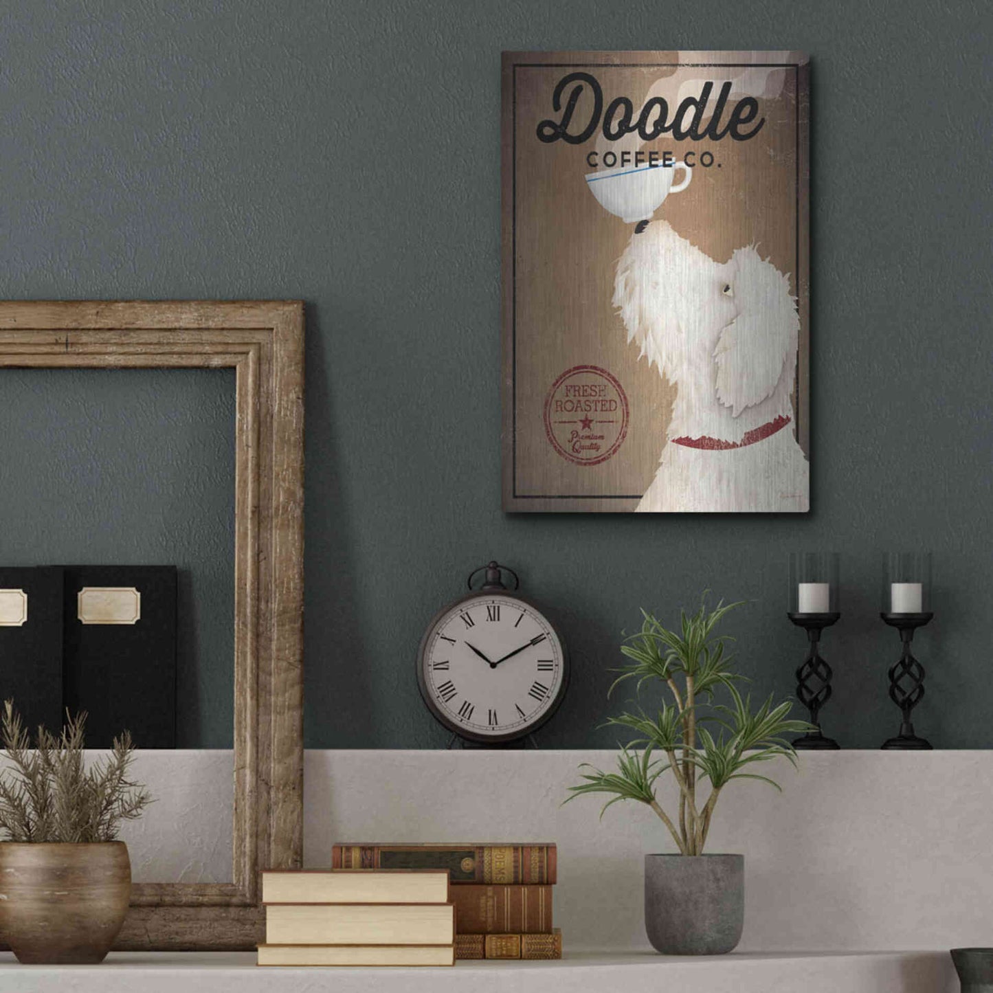 Luxe Metal Art 'Doodle Coffee' by Ryan Fowler, Metal Wall Art,12x16