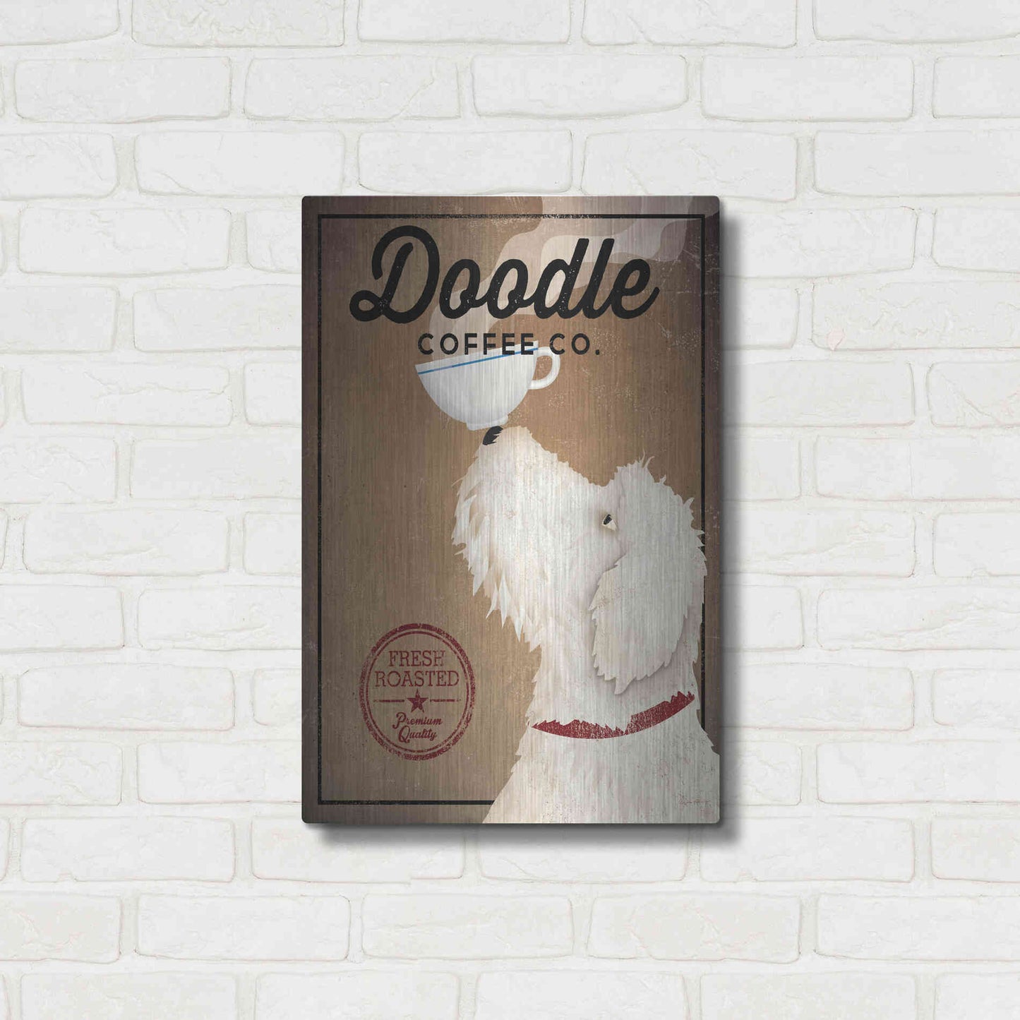 Luxe Metal Art 'Doodle Coffee' by Ryan Fowler, Metal Wall Art,16x24