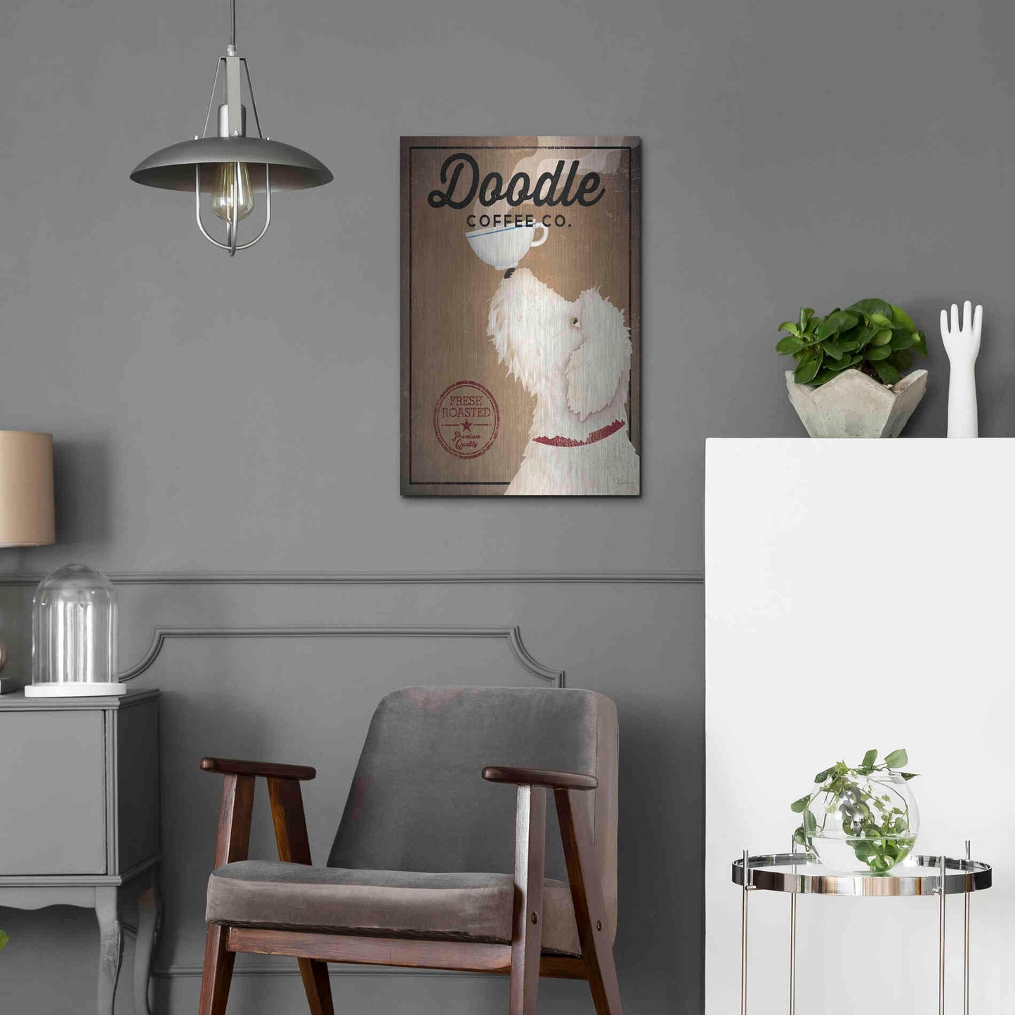 Luxe Metal Art 'Doodle Coffee' by Ryan Fowler, Metal Wall Art,16x24