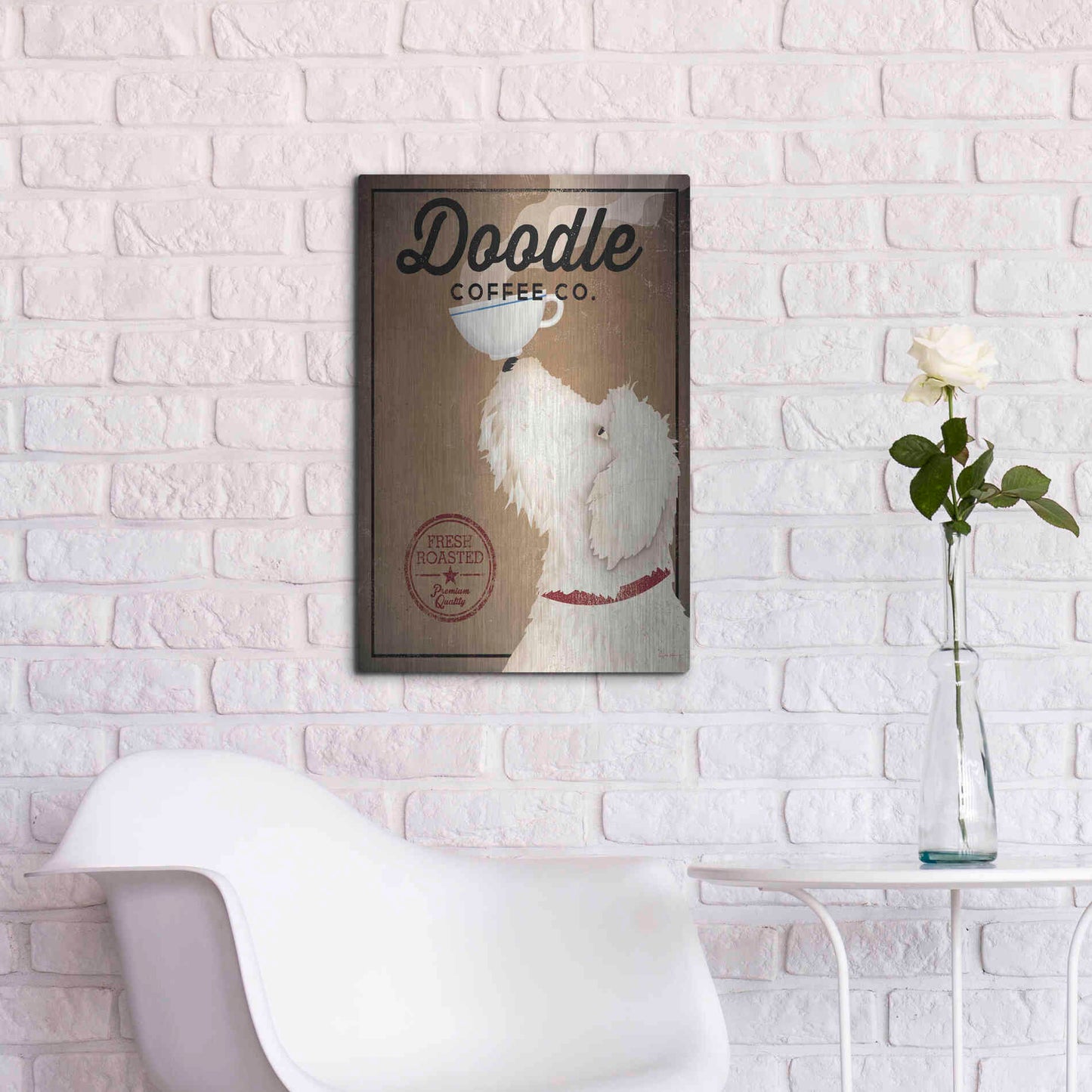 Luxe Metal Art 'Doodle Coffee' by Ryan Fowler, Metal Wall Art,16x24
