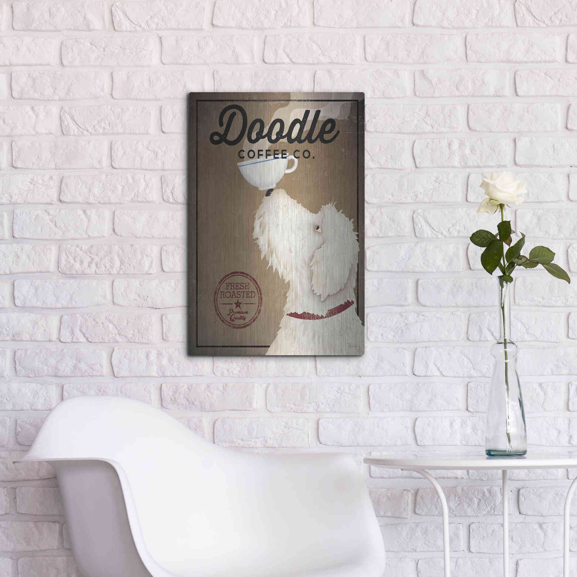 Luxe Metal Art 'Doodle Coffee' by Ryan Fowler, Metal Wall Art,16x24
