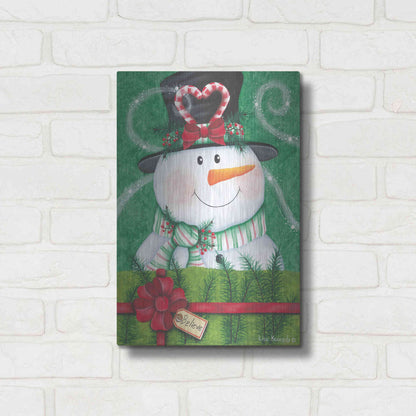 Luxe Metal Art 'Snowman Gift' by Lisa Kennedy, Metal Wall Art,12x16