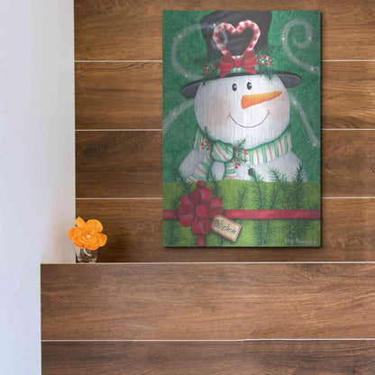 Luxe Metal Art 'Snowman Gift' by Lisa Kennedy, Metal Wall Art,12x16