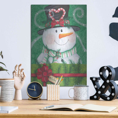 Luxe Metal Art 'Snowman Gift' by Lisa Kennedy, Metal Wall Art,12x16