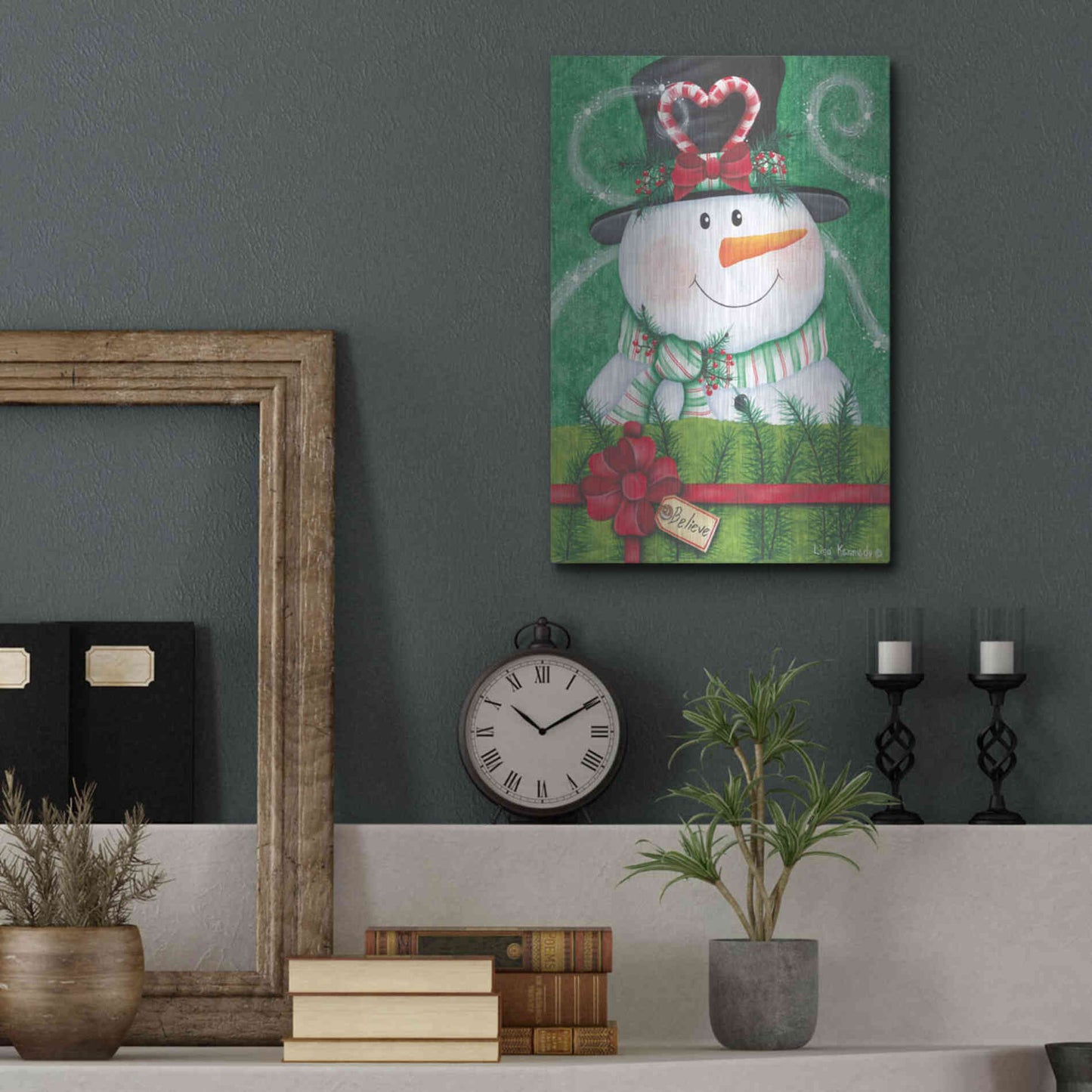 Luxe Metal Art 'Snowman Gift' by Lisa Kennedy, Metal Wall Art,12x16