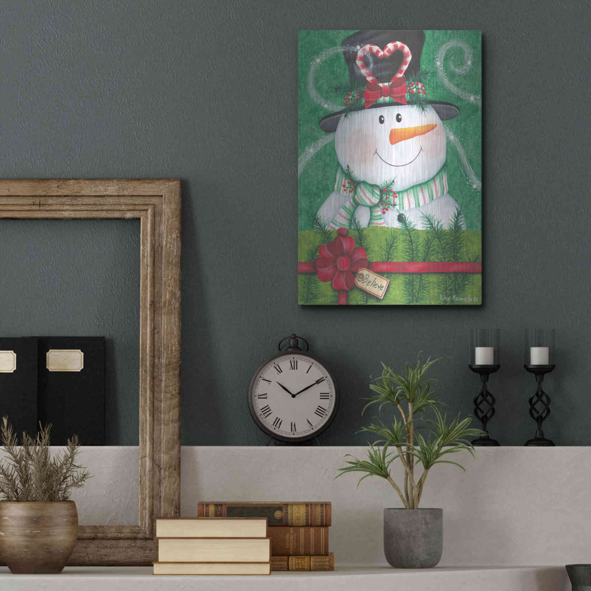 Luxe Metal Art 'Snowman Gift' by Lisa Kennedy, Metal Wall Art,12x16