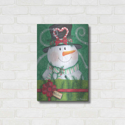 Luxe Metal Art 'Snowman Gift' by Lisa Kennedy, Metal Wall Art,16x24