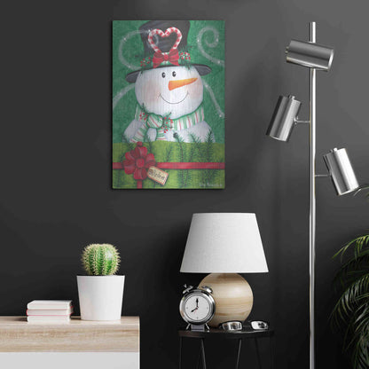 Luxe Metal Art 'Snowman Gift' by Lisa Kennedy, Metal Wall Art,16x24