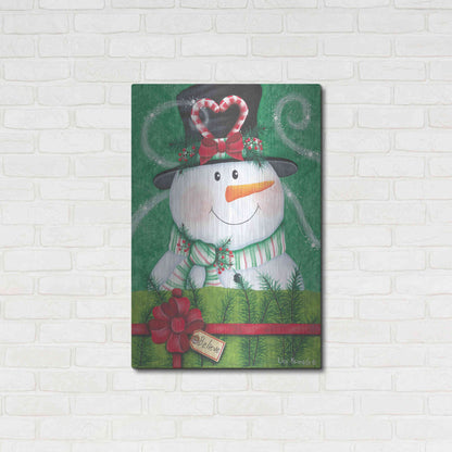 Luxe Metal Art 'Snowman Gift' by Lisa Kennedy, Metal Wall Art,24x36