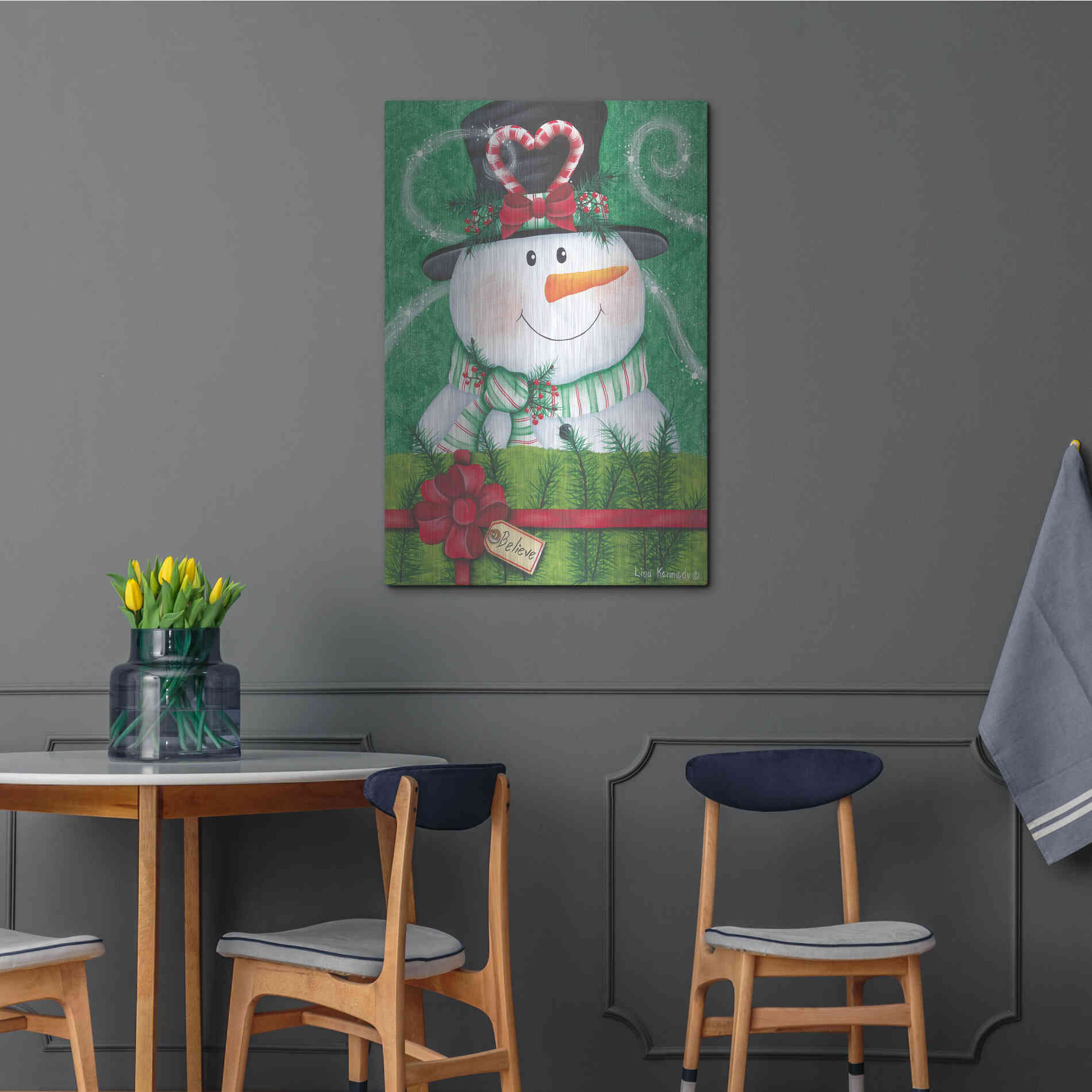 Luxe Metal Art 'Snowman Gift' by Lisa Kennedy, Metal Wall Art,24x36