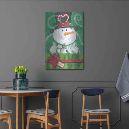 Luxe Metal Art 'Snowman Gift' by Lisa Kennedy, Metal Wall Art,24x36