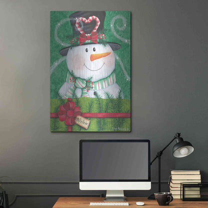Luxe Metal Art 'Snowman Gift' by Lisa Kennedy, Metal Wall Art,24x36