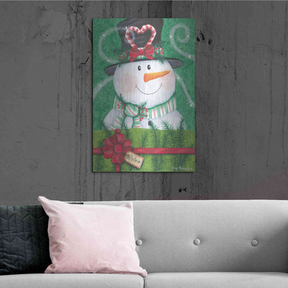 Luxe Metal Art 'Snowman Gift' by Lisa Kennedy, Metal Wall Art,24x36