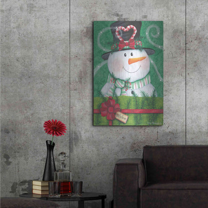 Luxe Metal Art 'Snowman Gift' by Lisa Kennedy, Metal Wall Art,24x36