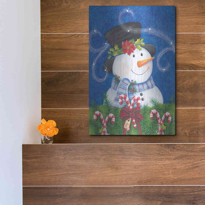 Luxe Metal Art 'Snowman & Candy Canes' by Lisa Kennedy, Metal Wall Art,12x16