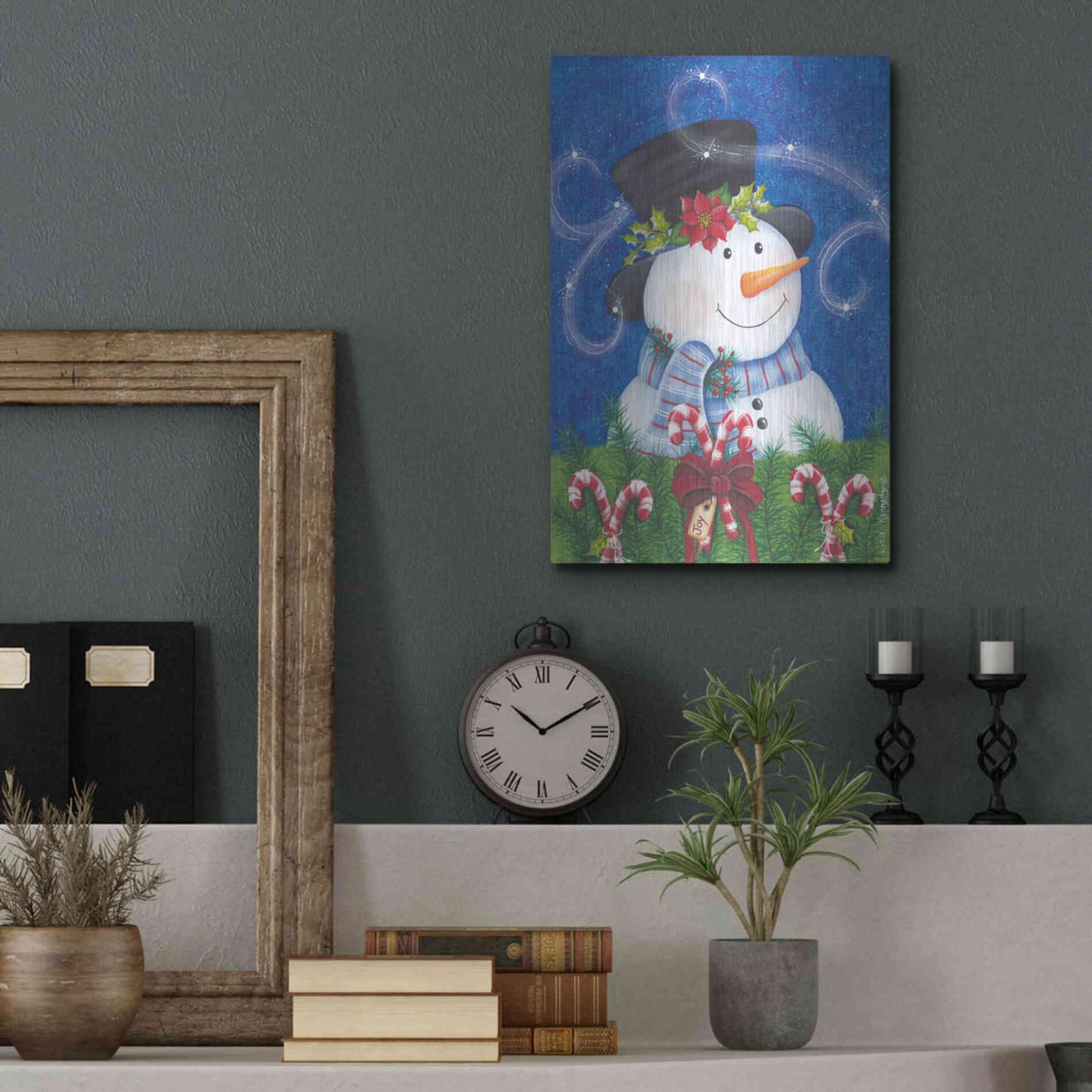 Luxe Metal Art 'Snowman & Candy Canes' by Lisa Kennedy, Metal Wall Art,12x16
