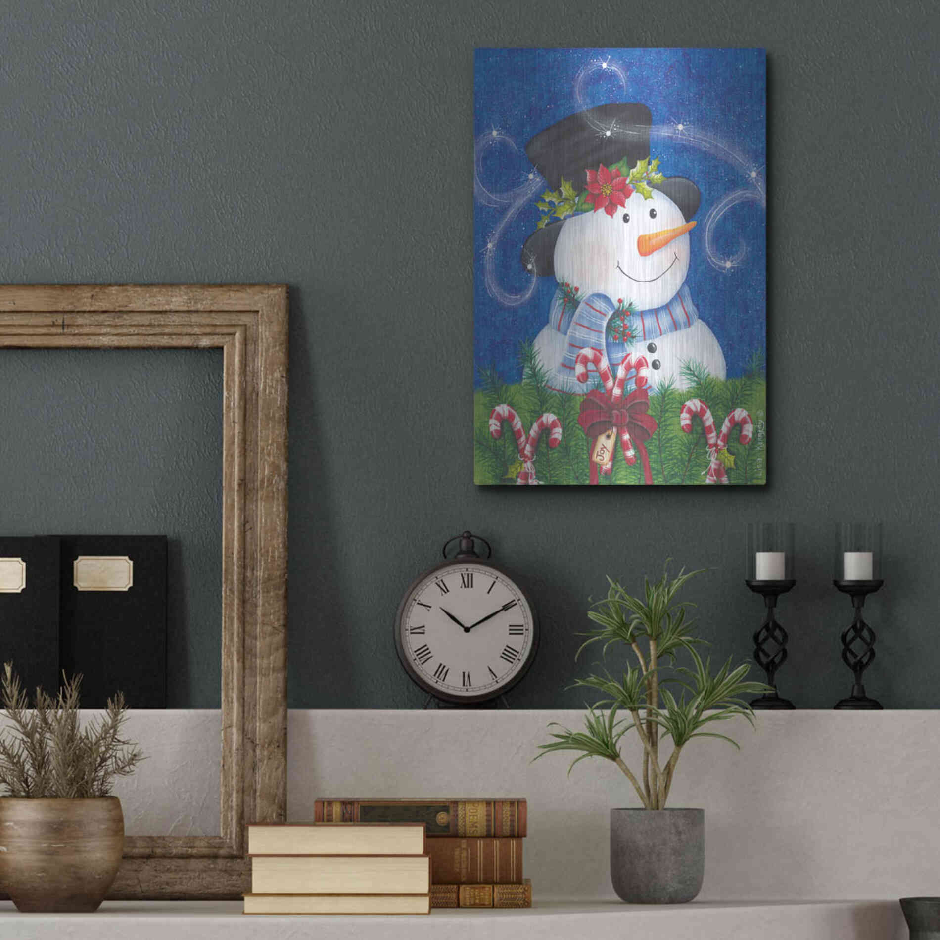 Luxe Metal Art 'Snowman & Candy Canes' by Lisa Kennedy, Metal Wall Art,12x16