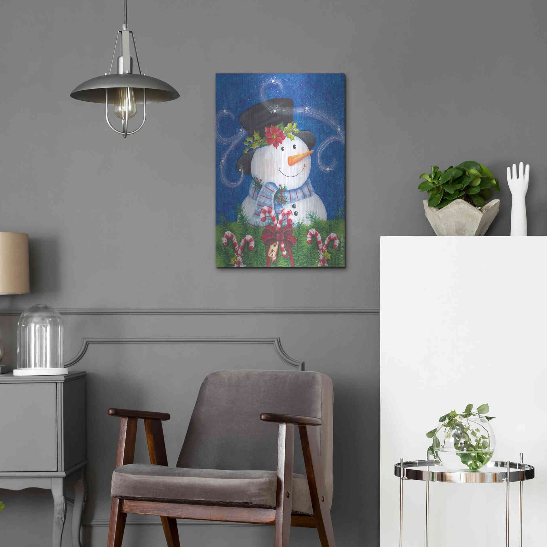 Luxe Metal Art 'Snowman & Candy Canes' by Lisa Kennedy, Metal Wall Art,16x24