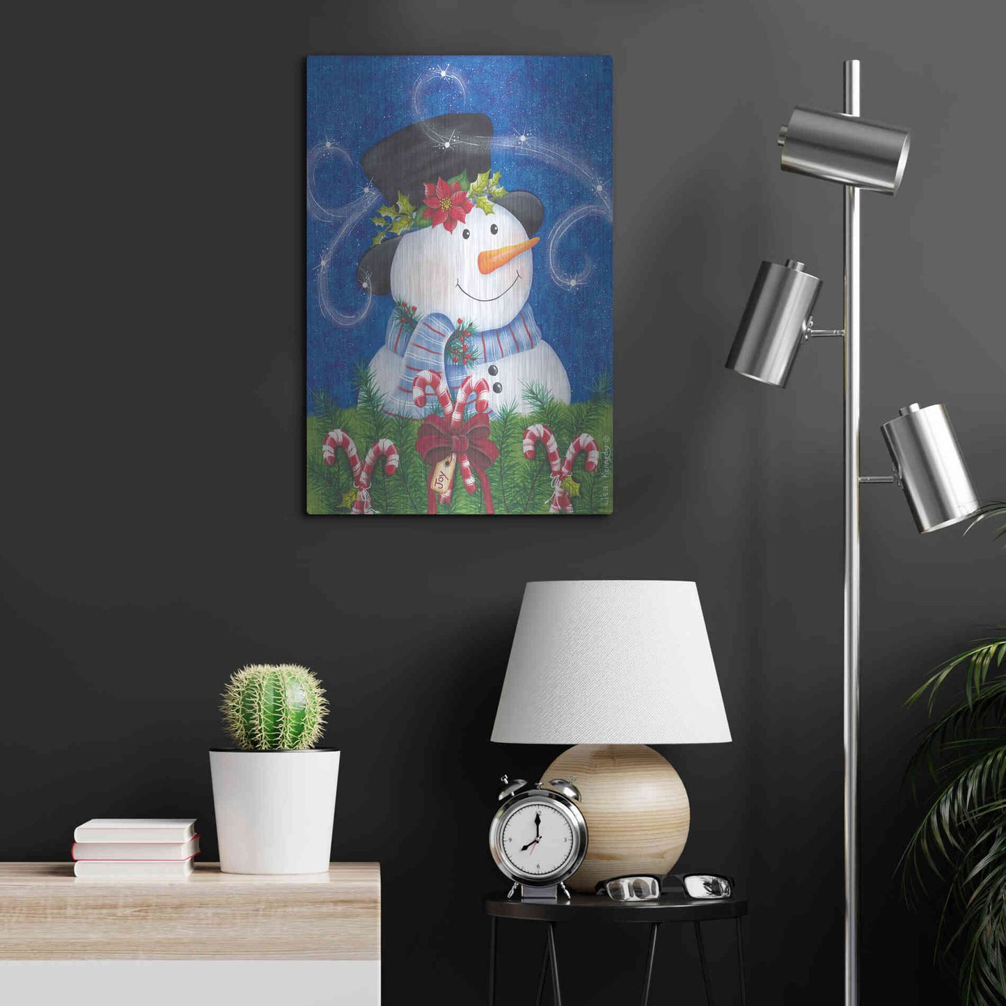 Luxe Metal Art 'Snowman & Candy Canes' by Lisa Kennedy, Metal Wall Art,16x24