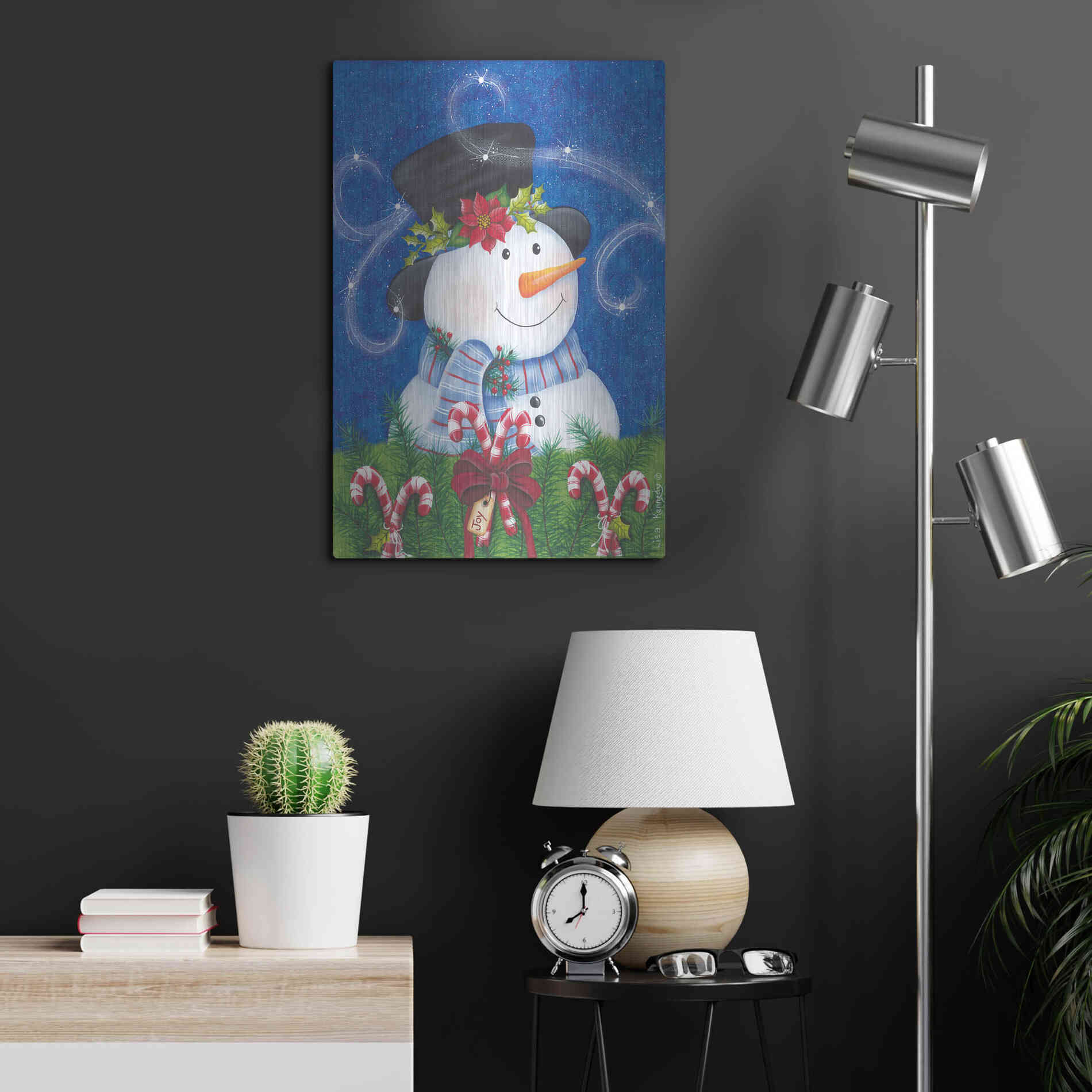 Luxe Metal Art 'Snowman & Candy Canes' by Lisa Kennedy, Metal Wall Art,16x24
