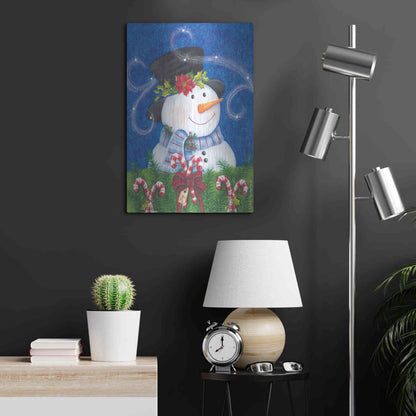 Luxe Metal Art 'Snowman & Candy Canes' by Lisa Kennedy, Metal Wall Art,16x24