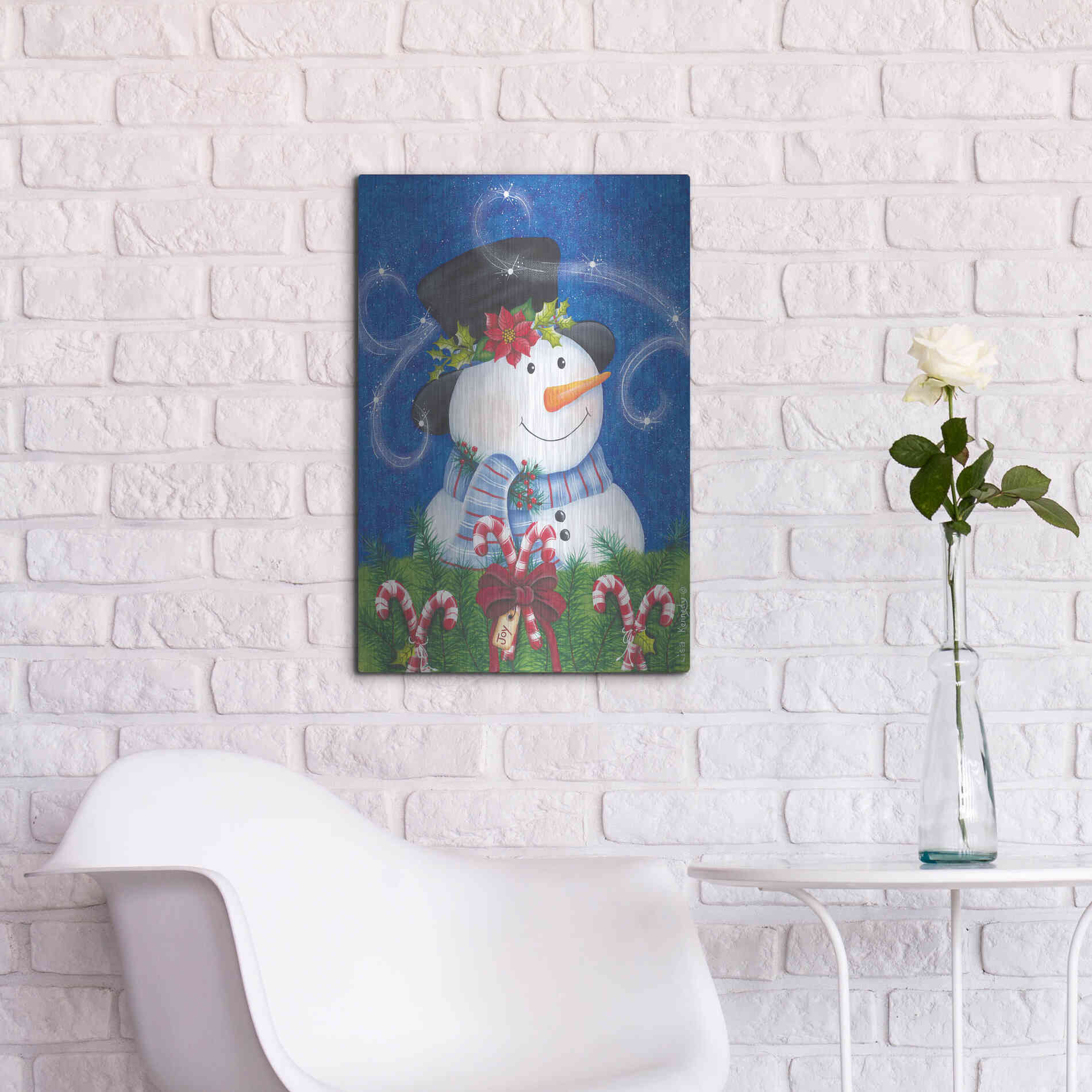 Luxe Metal Art 'Snowman & Candy Canes' by Lisa Kennedy, Metal Wall Art,16x24