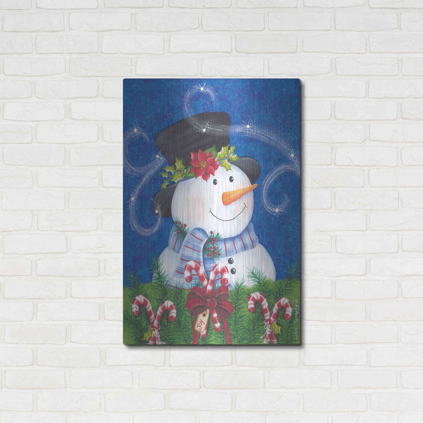 Luxe Metal Art 'Snowman & Candy Canes' by Lisa Kennedy, Metal Wall Art,24x36