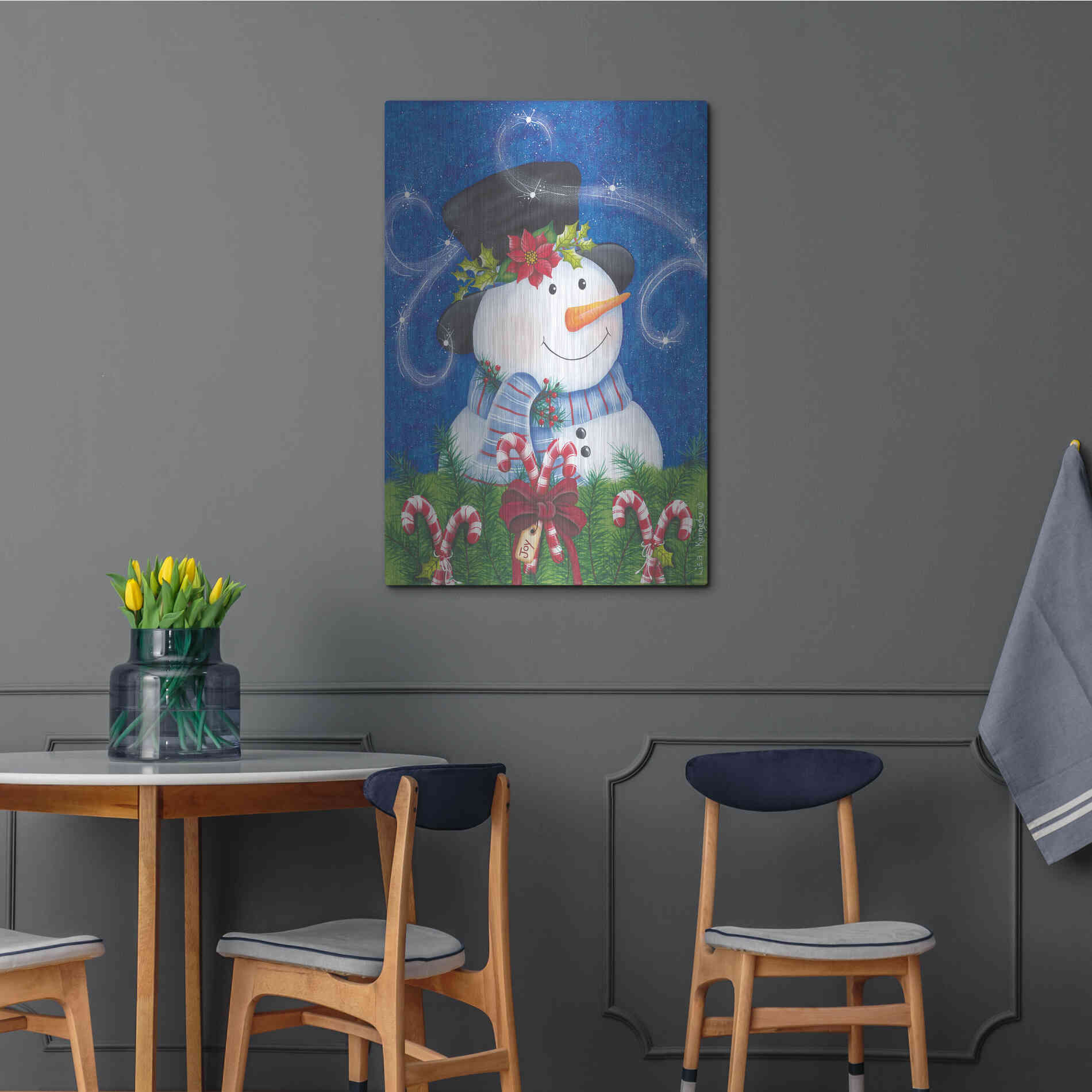 Luxe Metal Art 'Snowman & Candy Canes' by Lisa Kennedy, Metal Wall Art,24x36