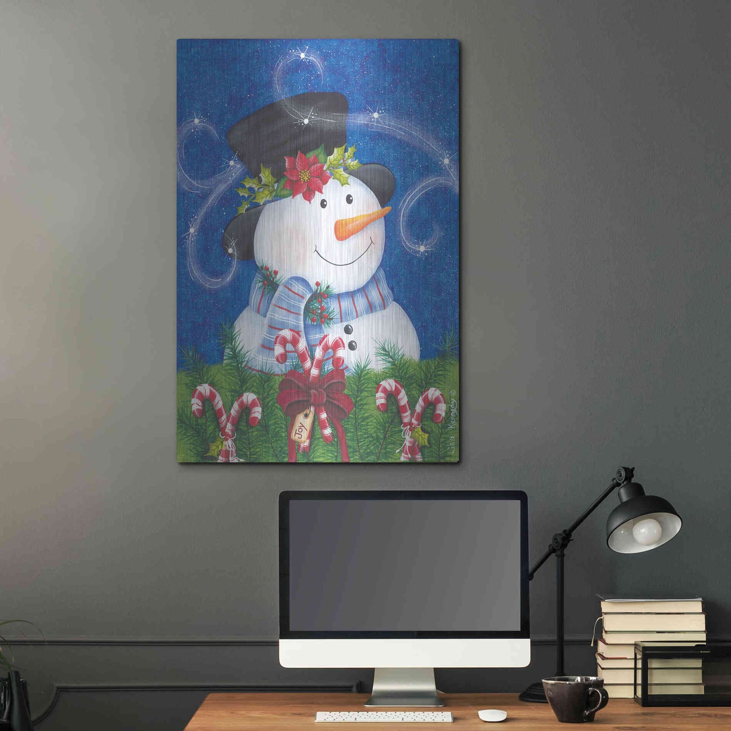 Luxe Metal Art 'Snowman & Candy Canes' by Lisa Kennedy, Metal Wall Art,24x36