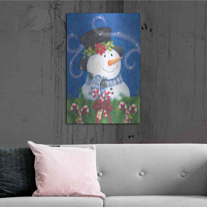 Luxe Metal Art 'Snowman & Candy Canes' by Lisa Kennedy, Metal Wall Art,24x36