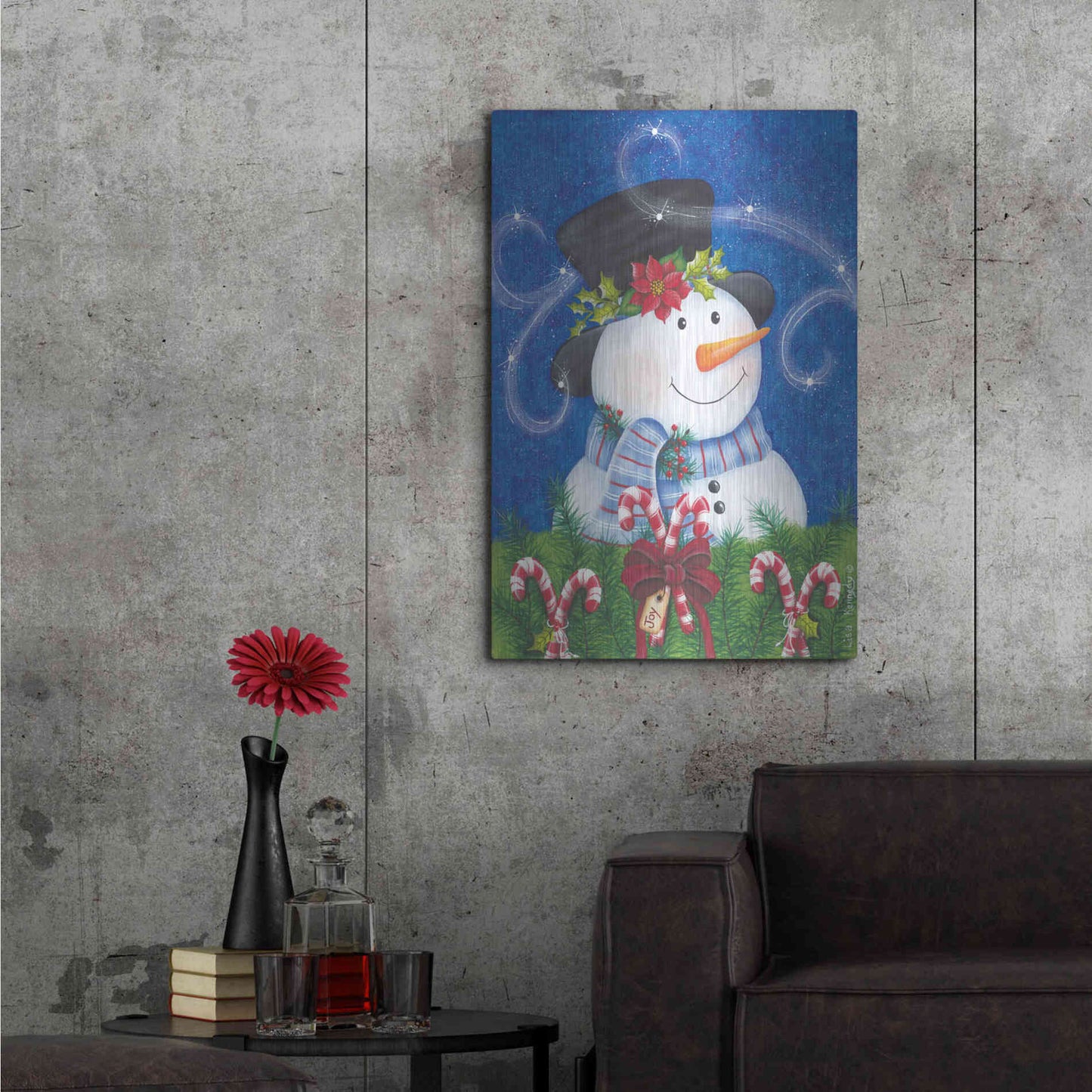 Luxe Metal Art 'Snowman & Candy Canes' by Lisa Kennedy, Metal Wall Art,24x36