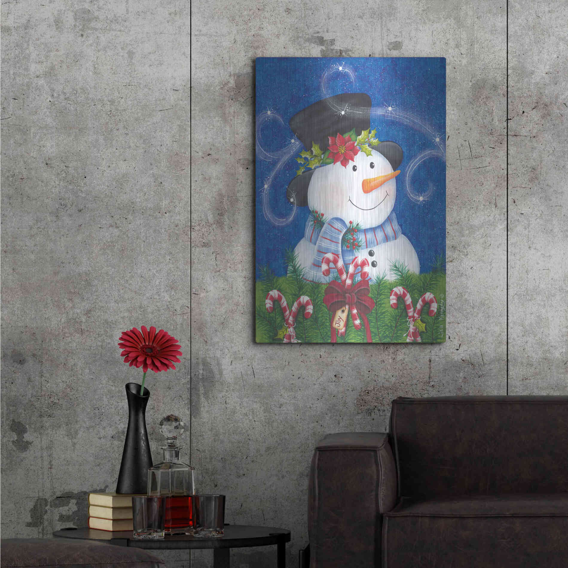 Luxe Metal Art 'Snowman & Candy Canes' by Lisa Kennedy, Metal Wall Art,24x36