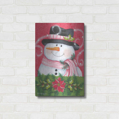 Luxe Metal Art 'Snowman & Poinsettia' by Lisa Kennedy, Metal Wall Art,16x24