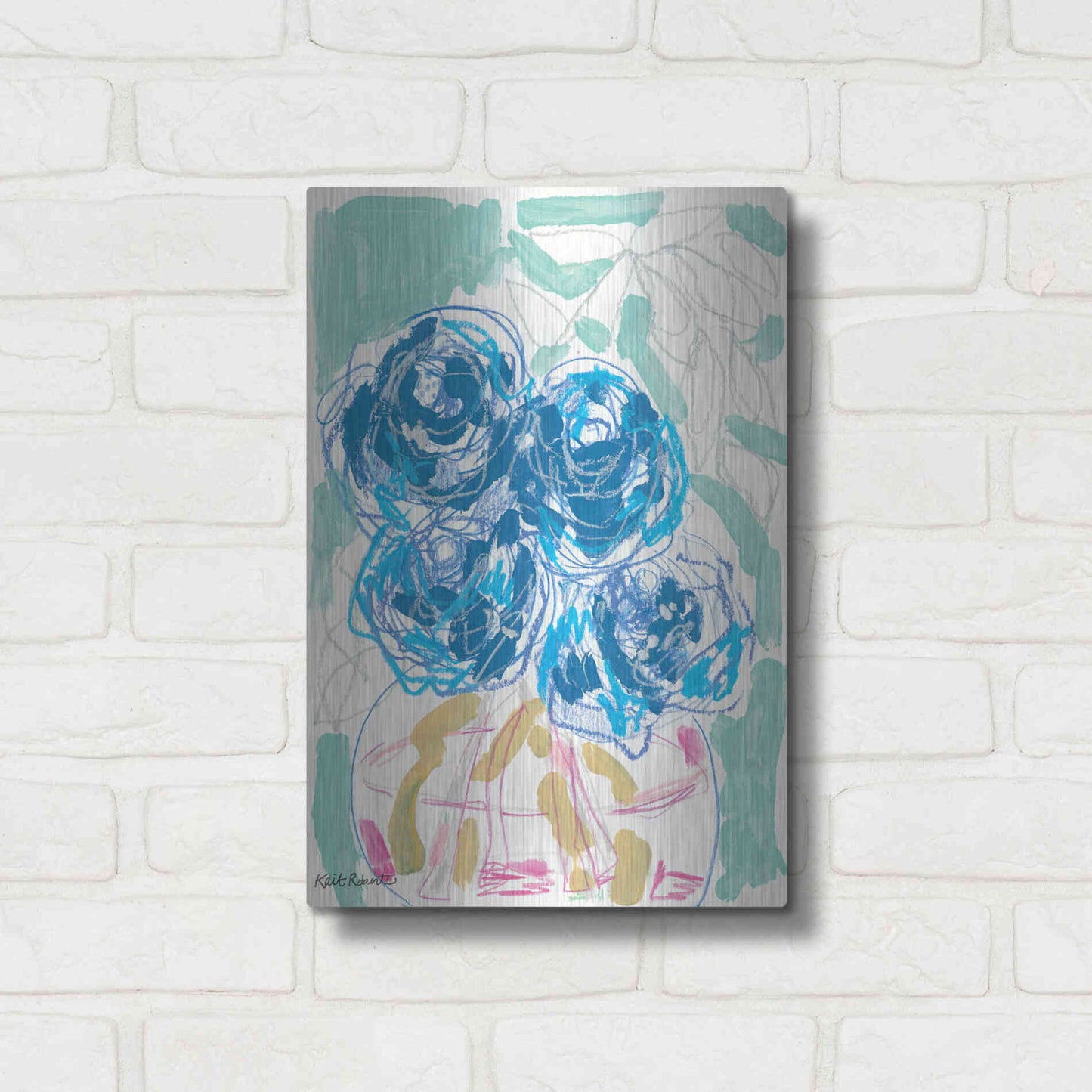 Luxe Metal Art 'Nightstand Blooms in Water' by Kait Roberts, Metal Wall Art,12x16