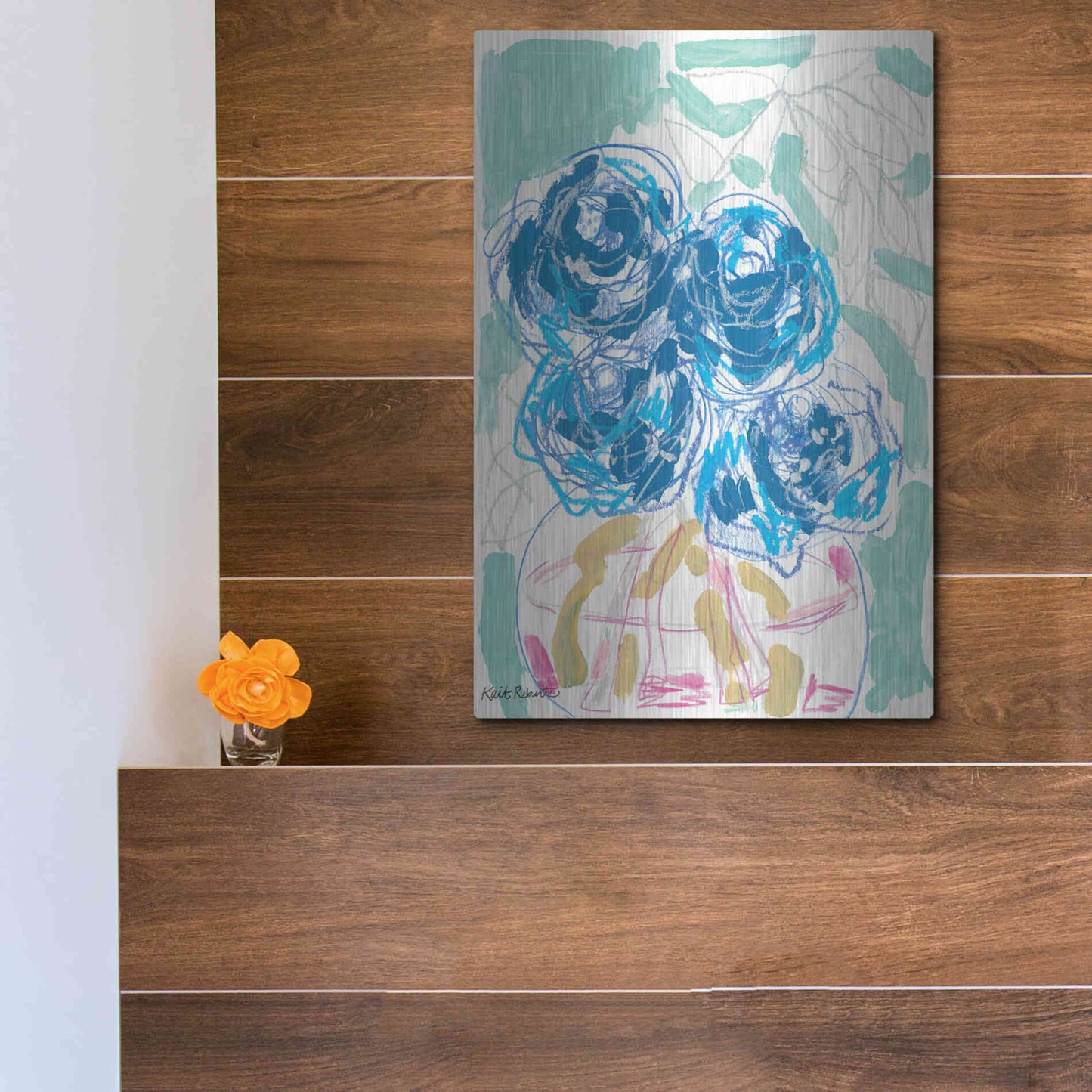 Luxe Metal Art 'Nightstand Blooms in Water' by Kait Roberts, Metal Wall Art,12x16