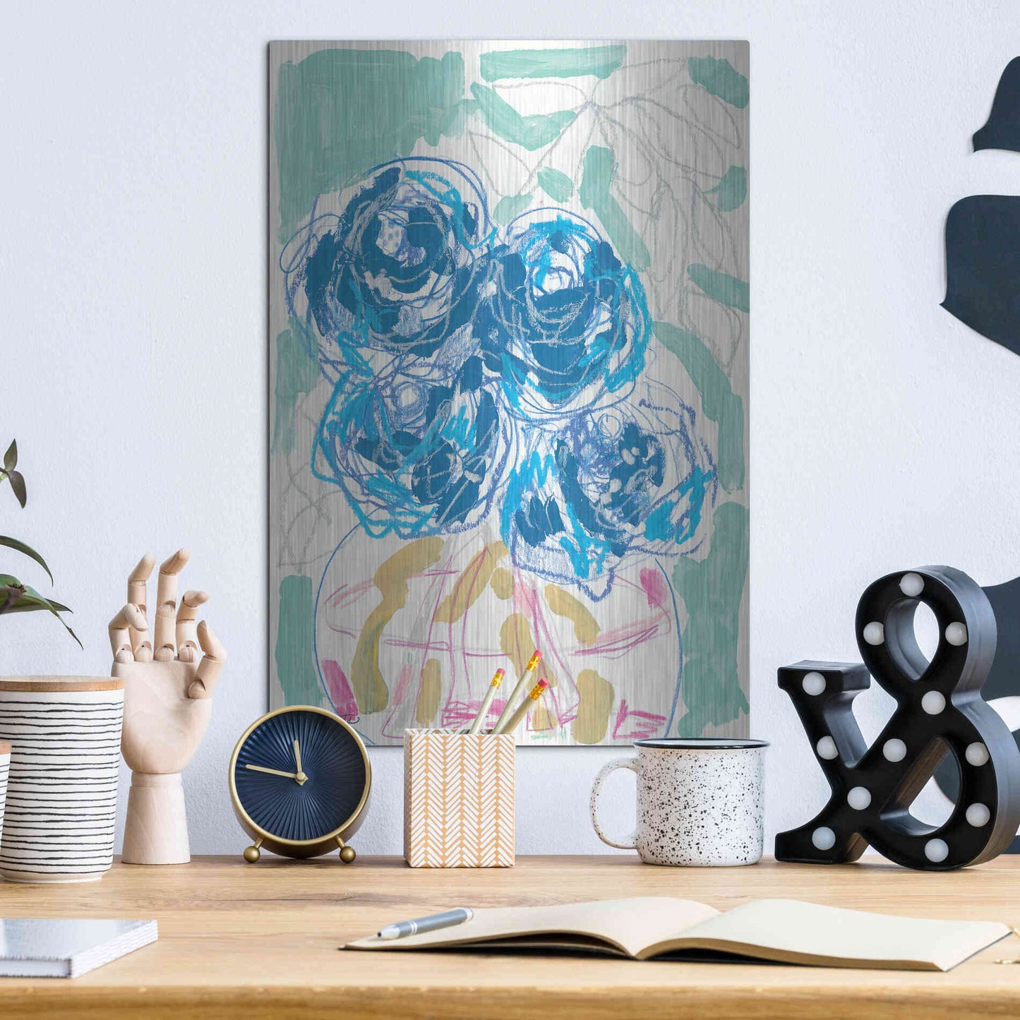 Luxe Metal Art 'Nightstand Blooms in Water' by Kait Roberts, Metal Wall Art,12x16