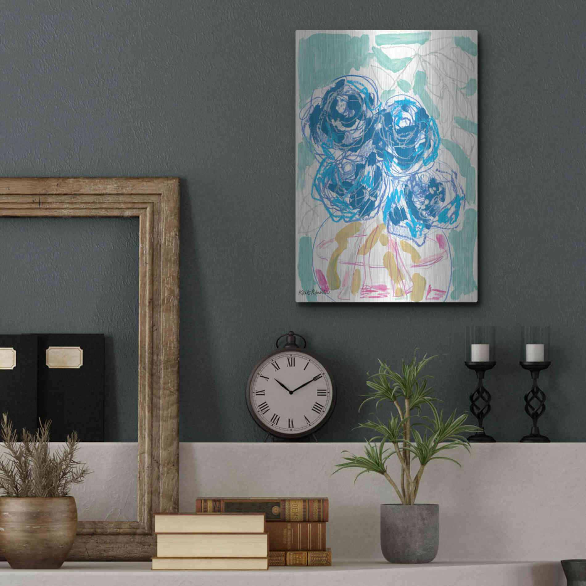 Luxe Metal Art 'Nightstand Blooms in Water' by Kait Roberts, Metal Wall Art,12x16