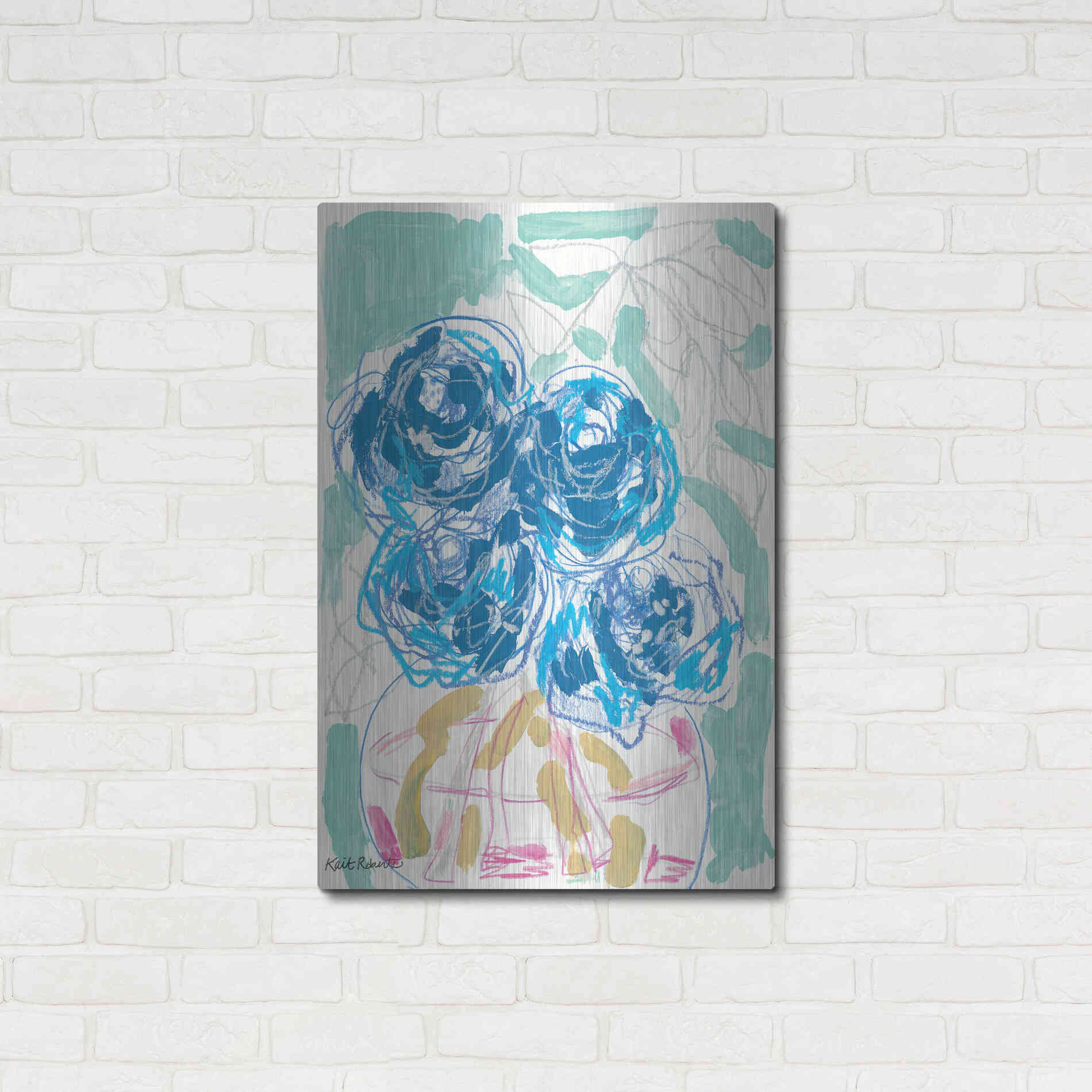 Luxe Metal Art 'Nightstand Blooms in Water' by Kait Roberts, Metal Wall Art,24x36