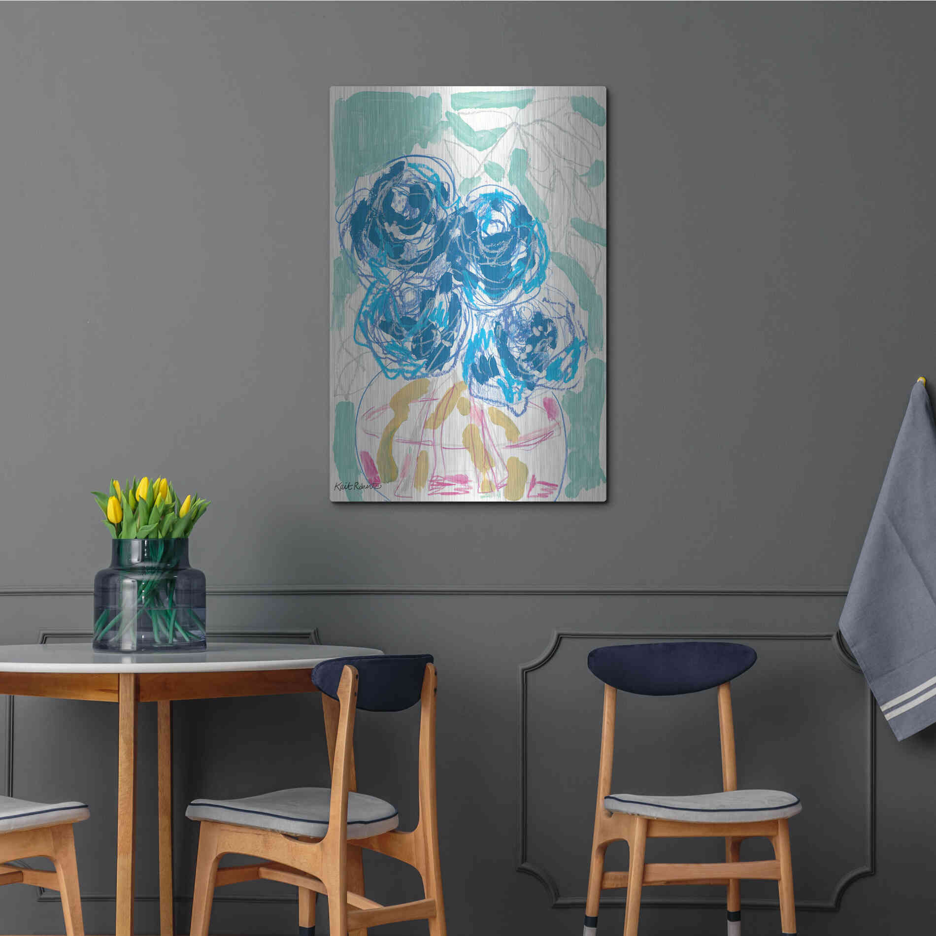 Luxe Metal Art 'Nightstand Blooms in Water' by Kait Roberts, Metal Wall Art,24x36