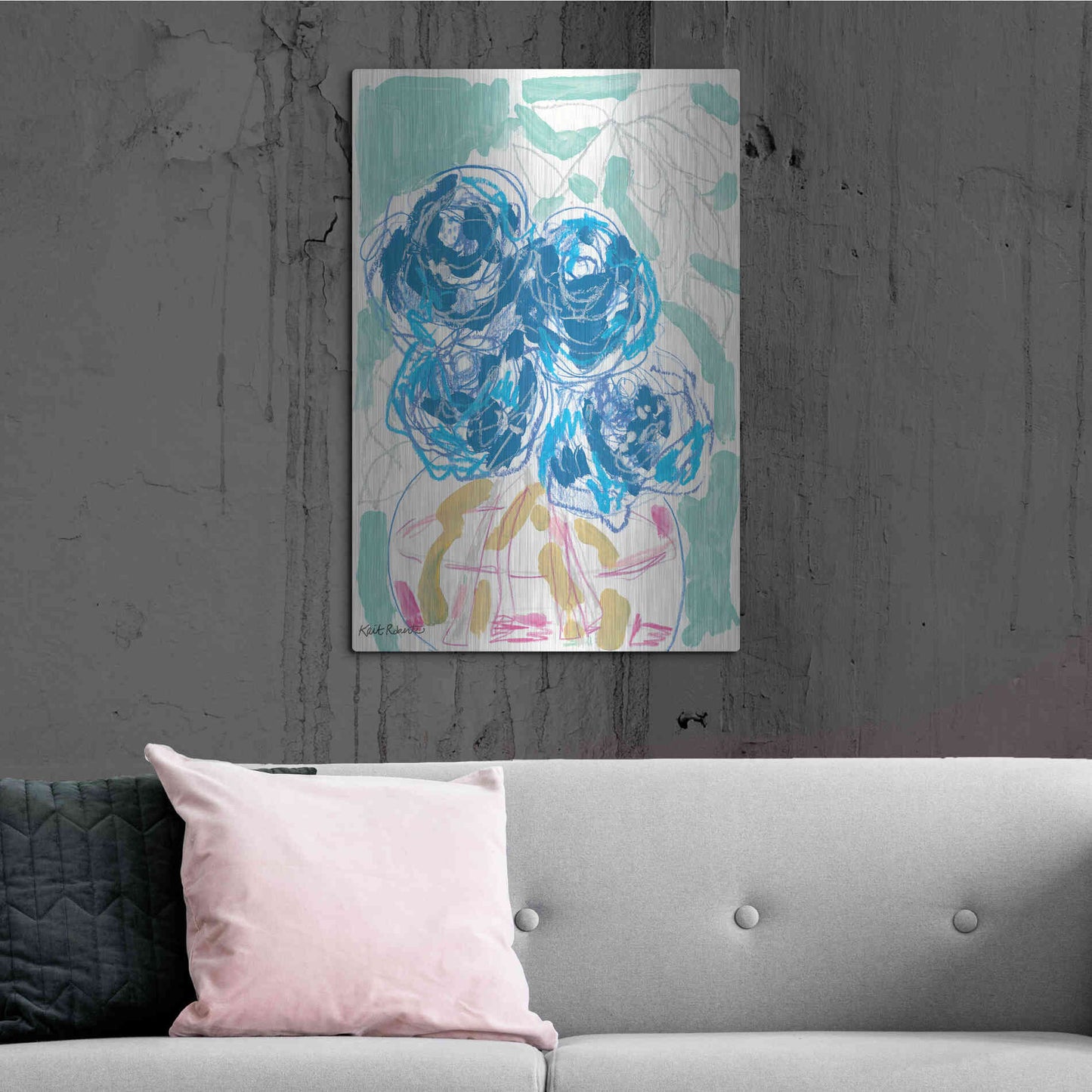Luxe Metal Art 'Nightstand Blooms in Water' by Kait Roberts, Metal Wall Art,24x36